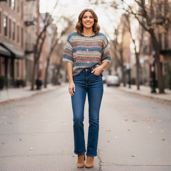 Lou & Grey Knit Crochet Cropped Sweater Top Multicolor Boho Drawstring Oversized - Picture 5 of 12